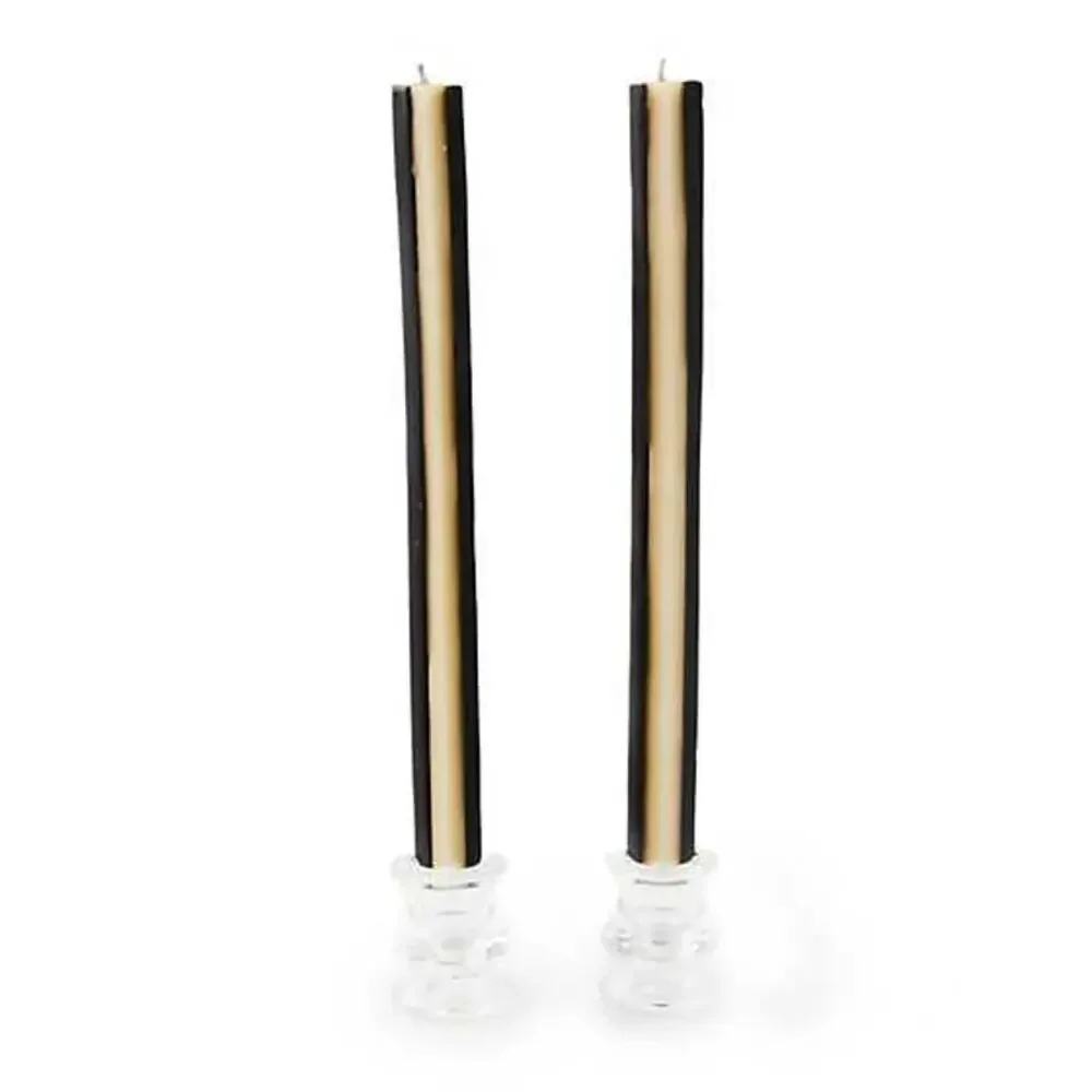 Brand New Mackenzie-Childs Quatro Black & Ivory Dinner Candles, Set of 2